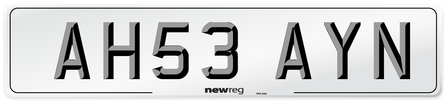 AH53 AYN Number Plate from New Reg
